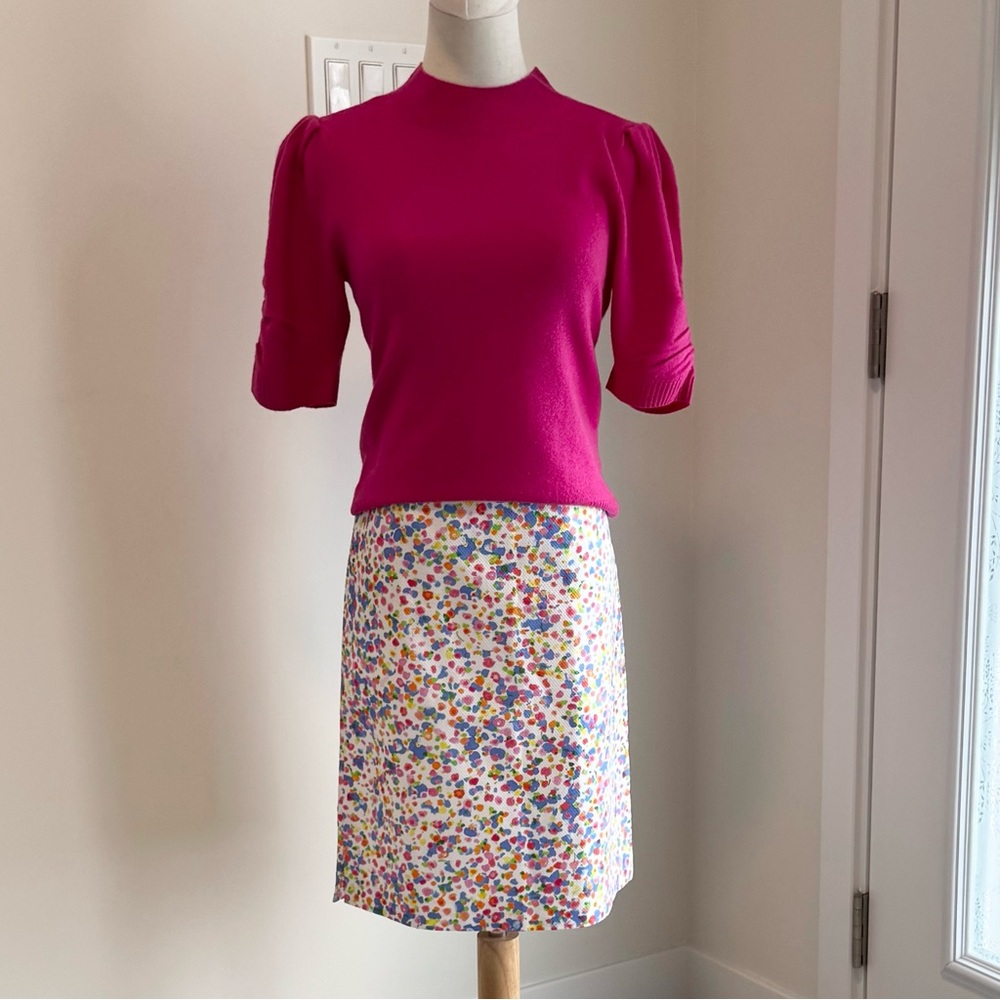 Leggiadro White Midi Skirt with Multicolor Floral Confetti Print - Picture 2 of 10